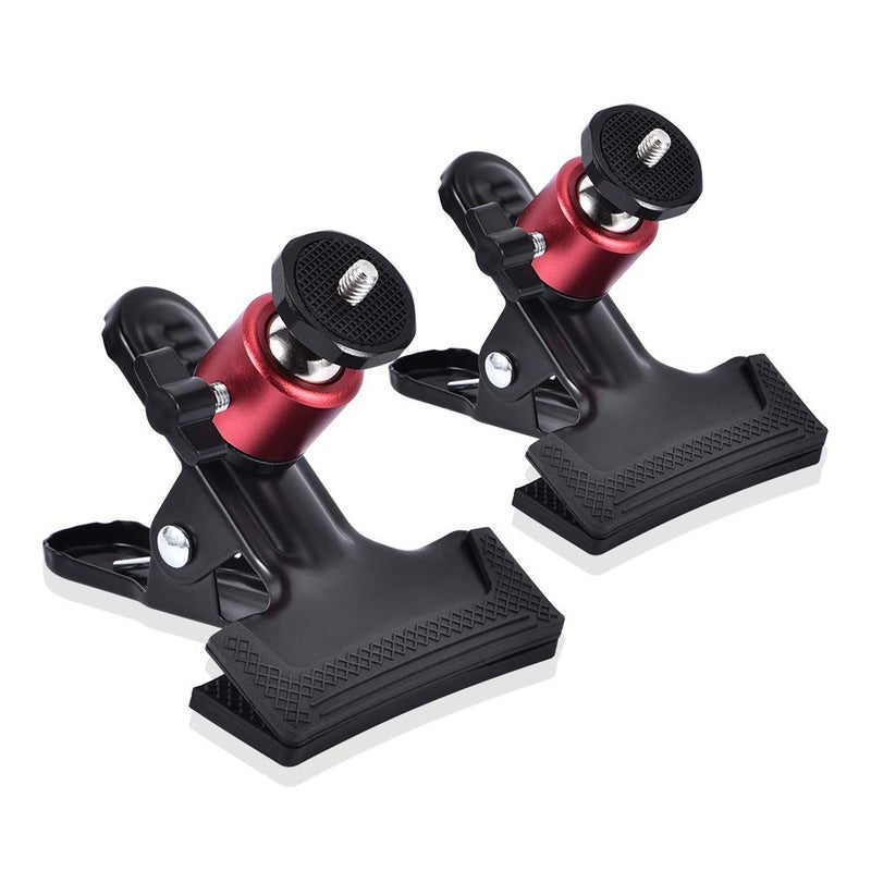 UTEBIT Tripod Camera Clip Clamp with 360 Degree Swivel Mini Ball Head 2 Pack Clip Camera Mount Photography Accessories 1/4'' Screw Black Spring Clamp for DSLR Video Photoshoot Studio - Image 1